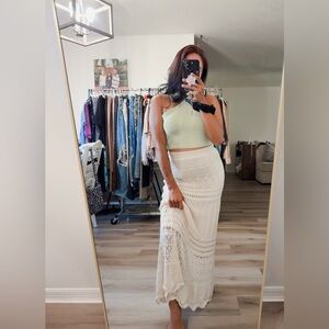 CREAM CROCHET STRETCH MAXI SKIRT